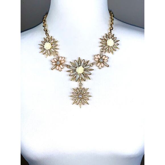 INC Gold Tone Crystal and Faux Pearl Starburst Floral Statement Necklace - Picture 9 of 10